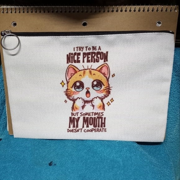 Cute Cat Canvas Pouch Makeup Bag Funny Humorous - Picture 1 of 3